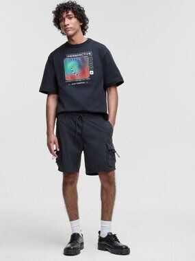 Mode of One Men's Relaxed-Fit Crinkled 7" Cargo Shorts, Macy's - Deep Black NWT